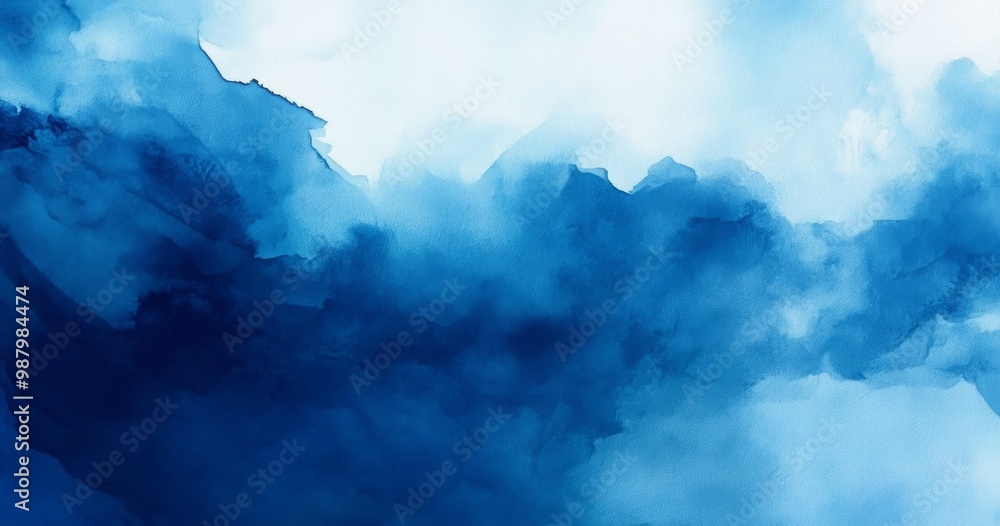 Poster misty dark blue watercolor background with soft textures and minimalistic design, high-resolution hy