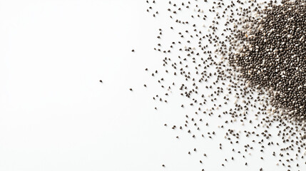 Obraz premium chia seeds: a loose frame made from chia seeds, sprinkled lightly over a white background, the tiny black and gray seeds create a subtle, speckled texture