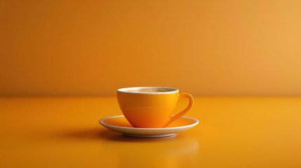 Bright orange coffee cup on a matching table surface