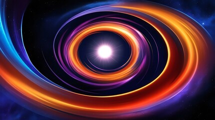 Digital artwork featuring a mesmerizing spiral vortex, The layout is a central, swirling pattern that draws the viewer's eye towards the bright, glowing center