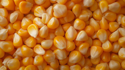 dried corn kernels: a loose frame made from dried corn kernels, scattered casually over a soft beige background, the bright yellow and orange tones of the kernels create a lively, warm texture