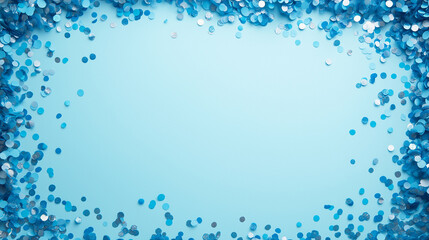 electric blue and cyan confetti: a bold frame made from electric blue and cyan confetti, scattered around the edges of a light aqua background