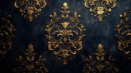 Ornate gold baroque motifs on wallpaper for a regal ambiance