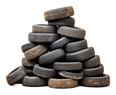 Old Used Tire Pile Isolated on Transparent Background PNG
