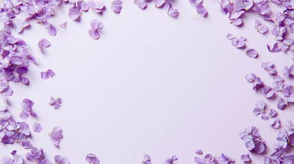 lavender and light purple confetti: a charming frame made from lavender and light purple confetti, scattered around the edges of a pale lilac background