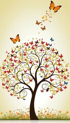 Obraz premium butterflies vector tree spring beautiful consisting tree butterfly flower season swirl sun summer stem spring sky silhouette shape red plant pattern part painting ornate ornamental nature isolated