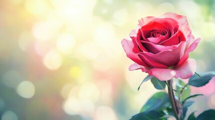 Beautiful red and pink rose with a blank middle space, perfect for overlaying text or graphics, set against a soft, romantic background