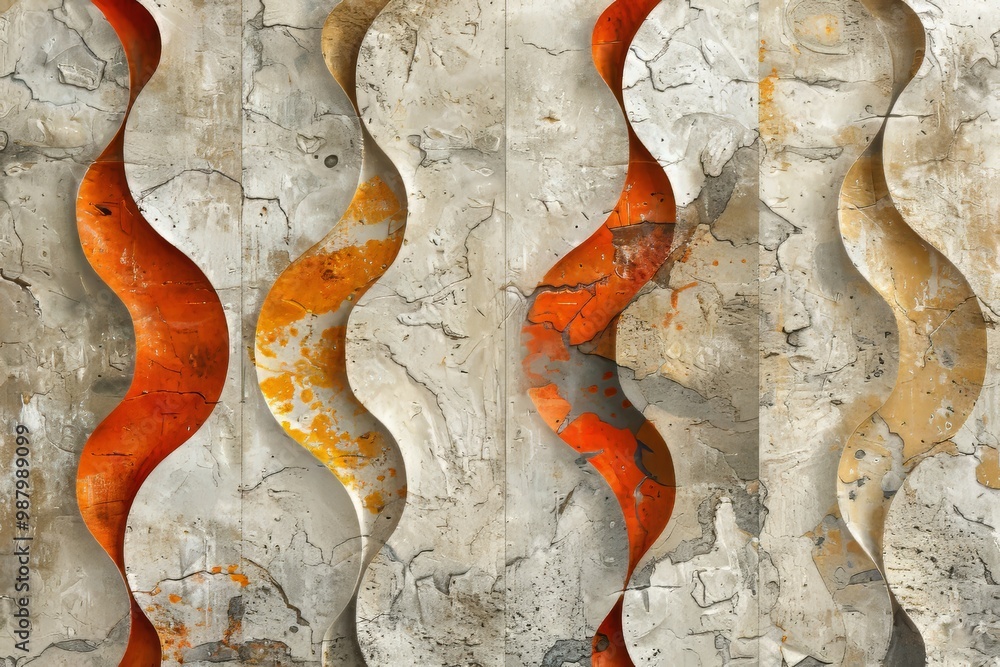 Poster this retro-style abstract background features a wavy striped pattern in warm colors. the 3d illustra