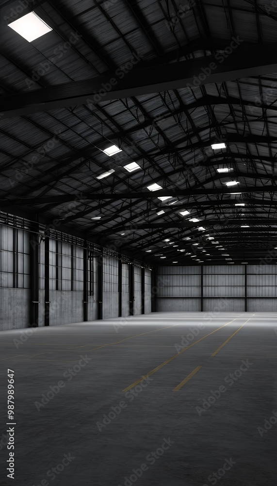 Aufkleber dark empty warehouse dimensional render three three-dimensional abstract architecture background bla
