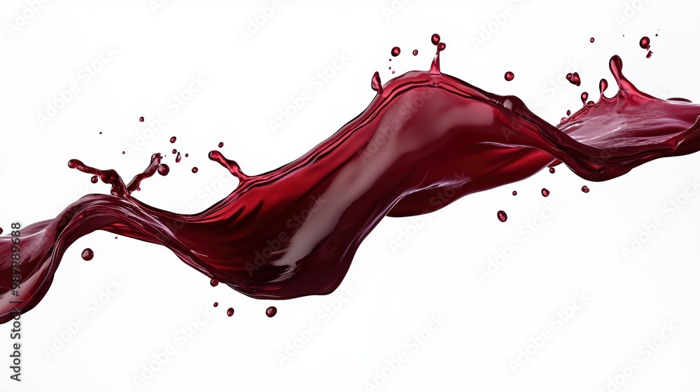 Poster dynamic splash of red wine on white background, capturing motion and vibrant color.