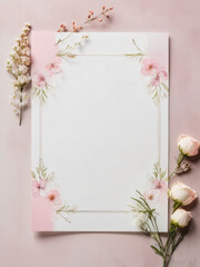 A blank wedding invitation adorned with a watercolor floral frame