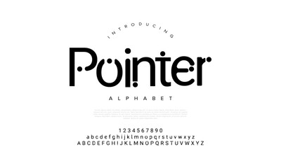 Pointer creative modern geometric urban alphabet font. Digital abstract futuristic, game, techno, robot, music, logo, sport, minimal technology typography. Simple numeric vector illustration