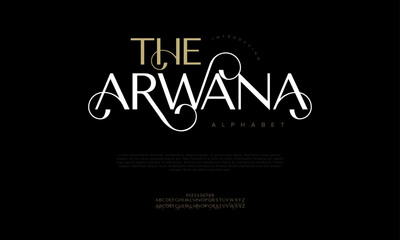 Arwana typography beauty fashion elegant minimalist serif italic fonts decorative wedding vintage retro logos. Minimal luxury font alphabet logo. Vector illustration