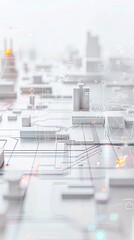 Fototapeta premium A futuristic cityscape with interconnected structures and digital elements.