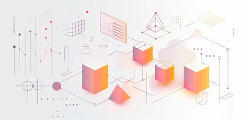 Abstract graphic representation of data analysis and technology concepts.