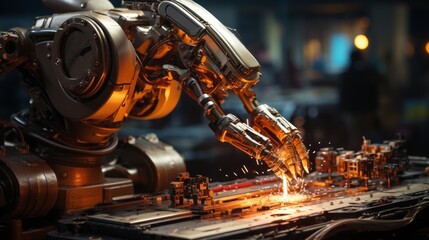 Fototapeta premium Robotic Arm Welding with Sparks