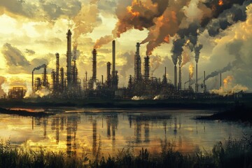 Naklejka premium An oil refinery situated on the outskirts a hub of energy production and industrial activity
