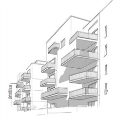 Fototapeta premium A sketch of modern apartment buildings with balconies.