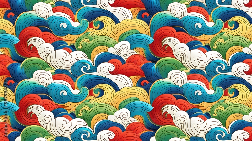 Poster abstract illustration background of seamless digital design texture with smooth colorful waves and c