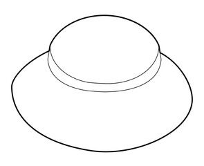 Mushroom Hat with band. Summer Head Fashion accessory cap with wide brim clothing technical illustration. Vector headgear for Men, women, unisex style, flat template CAD mockup sketch outline isolated