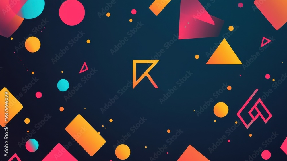 Poster a stylish abstract background with colorful geometric shapes floating across the design, creating a 