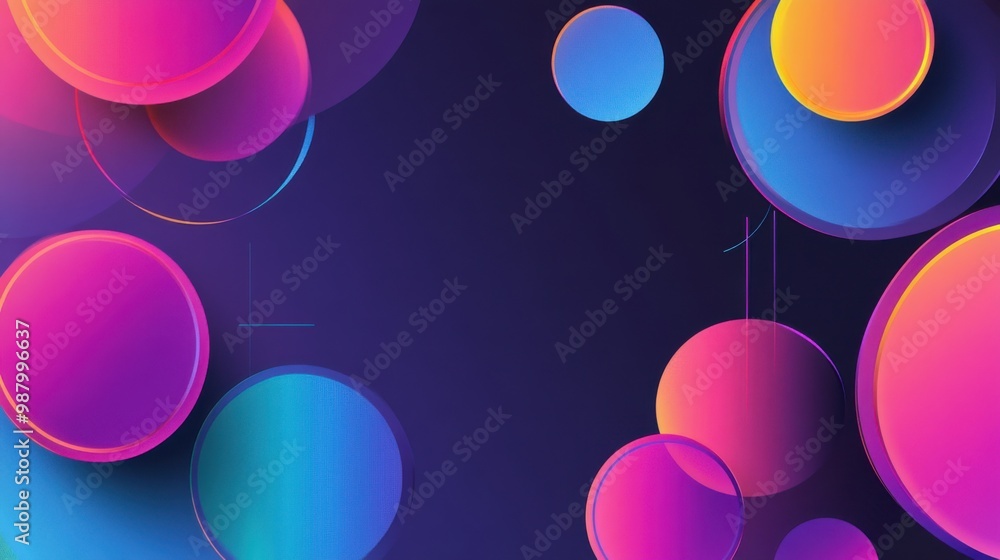 Aufkleber a dynamic, fluid gradient background with geometric circles in varying sizes, featuring bright, neon