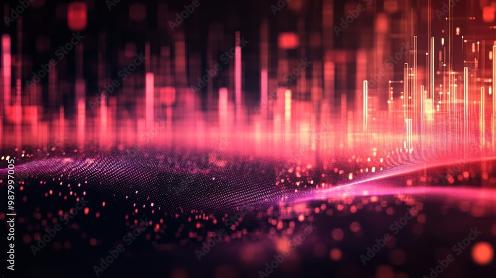 Poster a modern background showcasing a digital sound wave equalizer with continuous movement and smooth tr