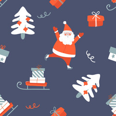 Christmas Santa Background With Winter Elements