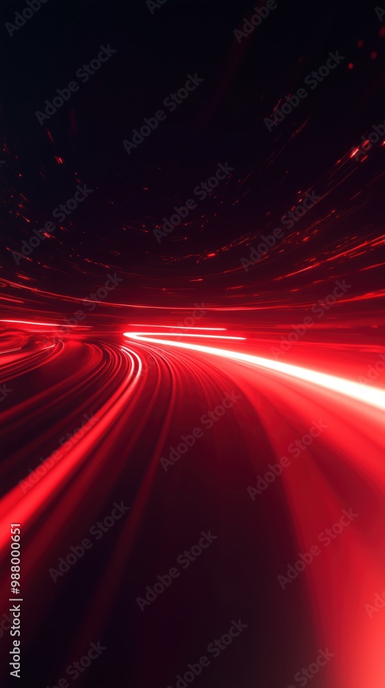 Poster streaks of red light stretch through a dark night, creating a dynamic and futuristic visual effect.
