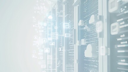 Abstract digital representation of cloud computing and data storage.