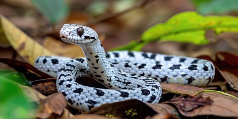 Naklejka premium Snake Eater: A Harmless and Non-Venomous Species with a White and Black Body Found in Southern Forests