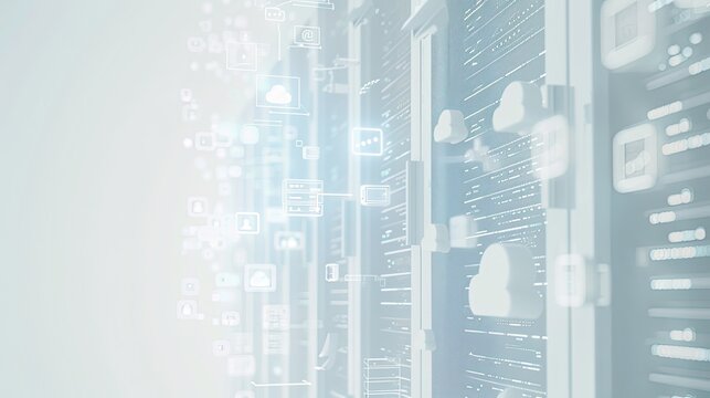 Abstract digital representation of cloud computing and data storage.