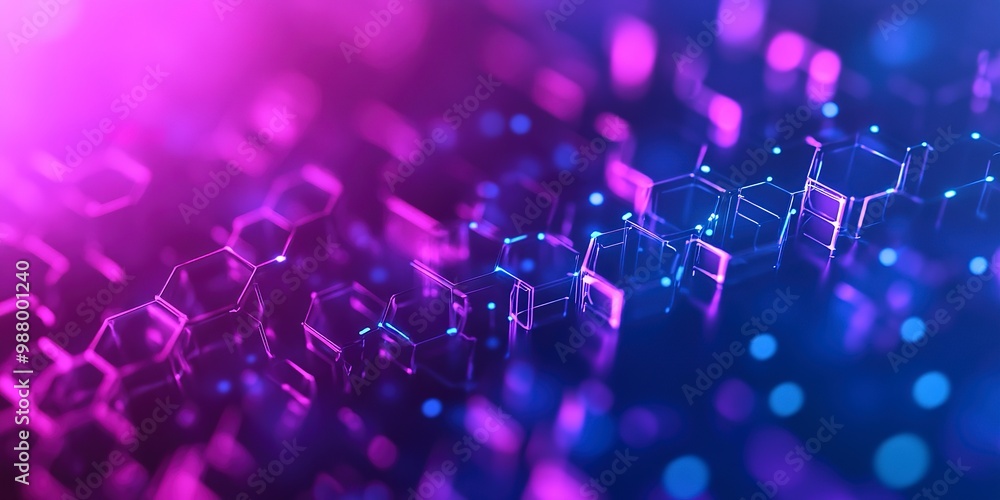 Poster vivid purple and blue hues dominate this digital background with hexagonal patterns symbolizing conn
