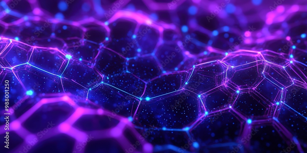Poster vivid purple and blue hues dominate this digital background with hexagonal patterns symbolizing conn