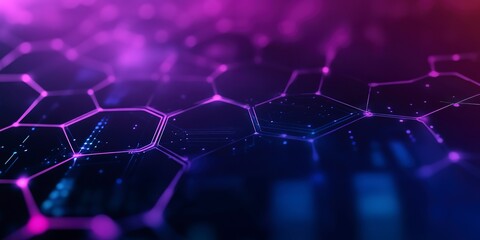 Obraz premium Vivid purple and blue hues dominate this digital background with hexagonal patterns symbolizing connectivity and digital networks