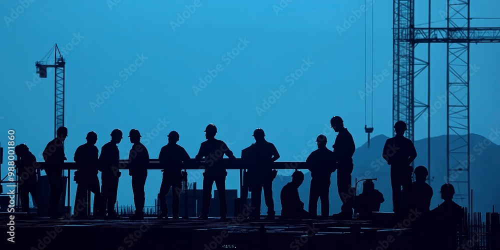 Poster silhouette business industrial engineer construction team working together 