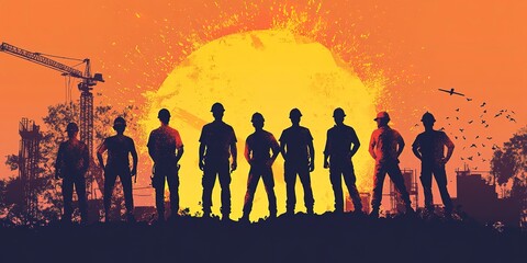 Fototapeta premium silhouette business industrial engineer construction team working together
