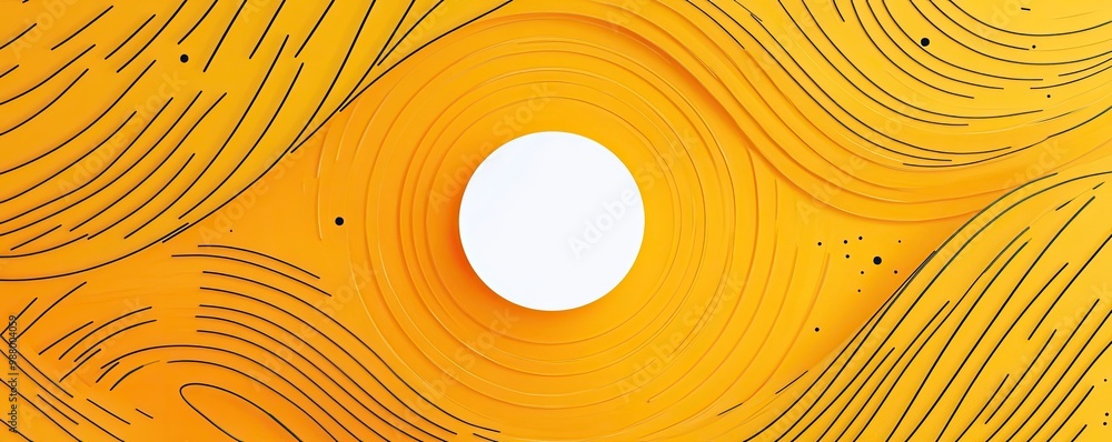 Poster abstract design featuring flowing lines and a central circle on a vibrant orange background.