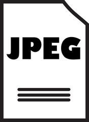 JPEG File Icon: A minimalist and modern icon representing a JPEG file, featuring the word "JPEG" in bold black text on a white background with a simple file folder design. Perfect for web design.