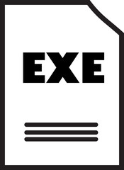 EXE File Icon:  A simple, bold black and white icon representing an executable file, perfect for software, technology, and programming contexts.  The design is clean, minimalist.