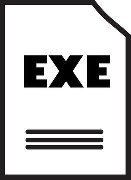 EXE File Icon:  A simple, bold black and white icon representing an executable file, perfect for software, technology, and programming contexts.  The design is clean, minimalist.