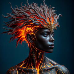 Fototapeta premium lava hair hairstyle fashion man eruption burning