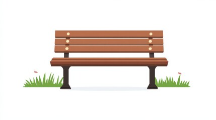 Minimalist Flat Vector Illustration of Vintage Wooden Park Bench on White Background