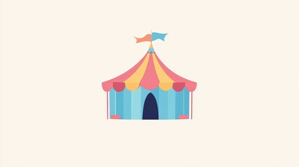 Obraz premium Vibrant Circus Tent in Minimalistic 2D Flat Vector Style on Pastel Transparent Background