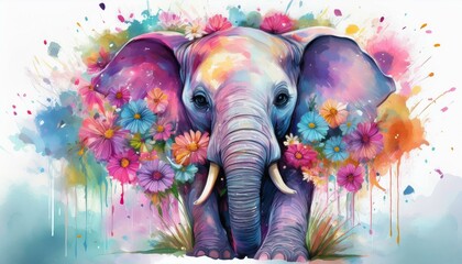 Obraz premium Elephant watercolor on white background abstract