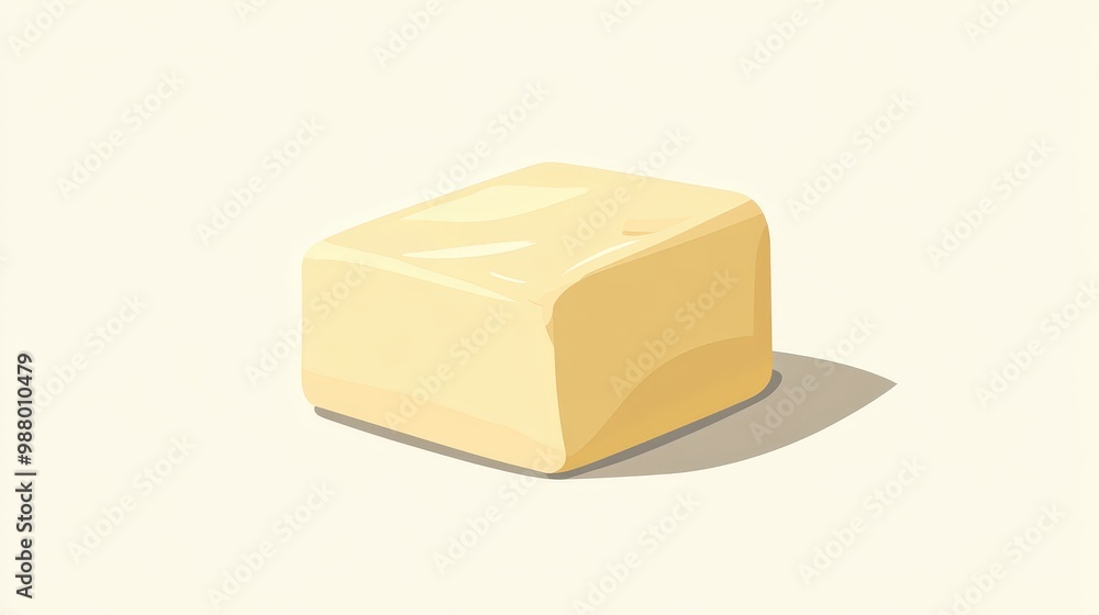Poster a simple 2d flat vector illustration of a pat of butter, using basic shapes and minimal detail, plac