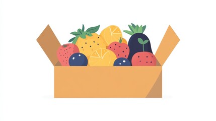 Fototapeta premium Minimalistic 2D Flat Vector Fruit Box Illustration with Geometric Shapes and Pastel Colors on Transparent Background