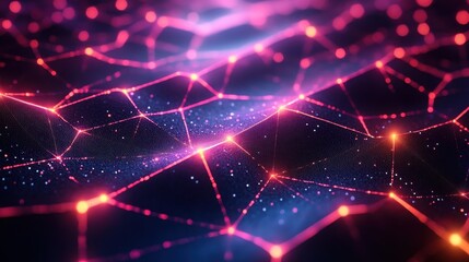 Obraz premium render abstract black geometric backgroun polygonal mesh gri violet neon light glowing lines cyber network crystallize facete structure futuristic texture modern fashion wallpaper