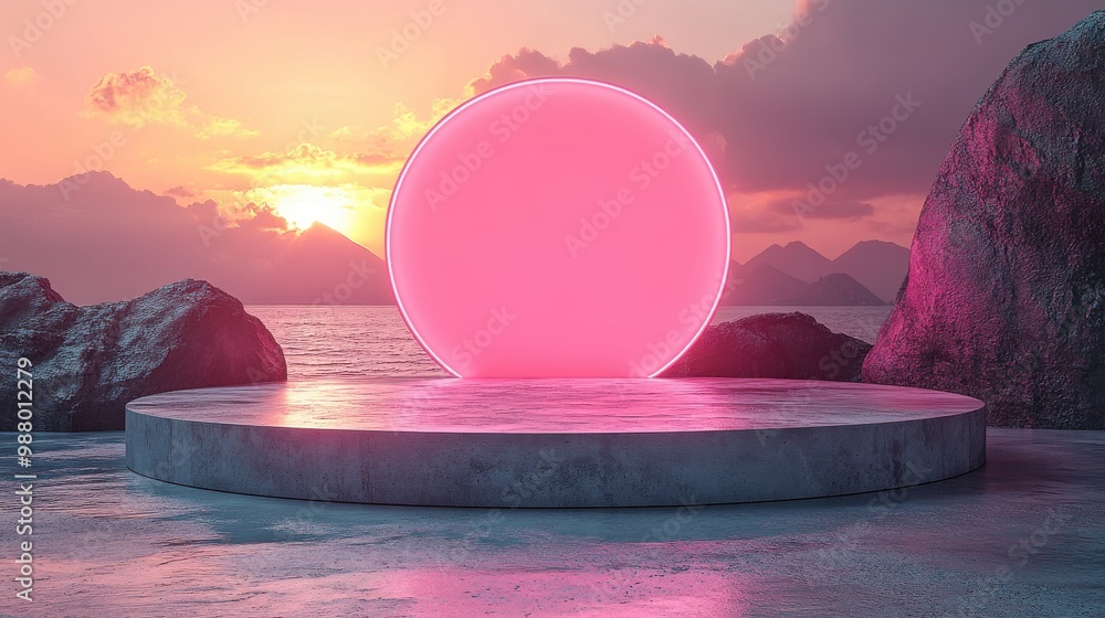 Poster render abstract minimal futuristic pink backgroun empty cylinder podium or roun stage blank showcase
