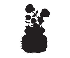 Flower tub vector illustration.botanical lines art flower.Vector black flowers.